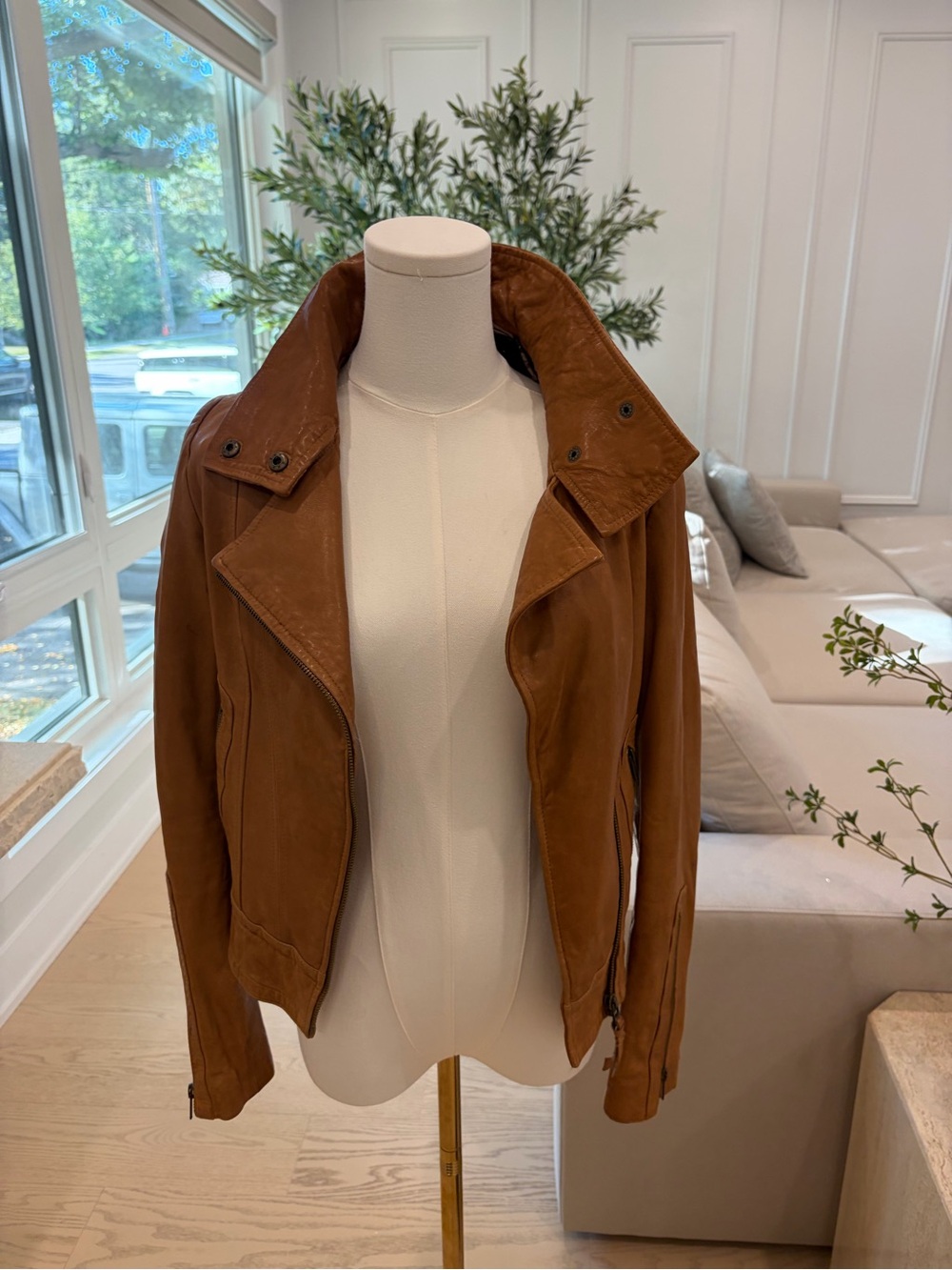 Mackage Cognac Leather Moto Jacket - Picture 2 of 3